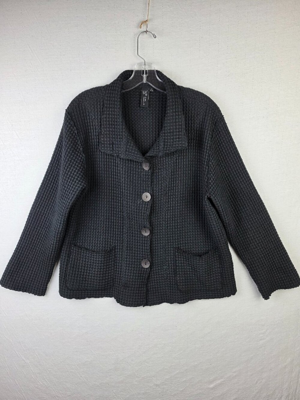 Focus Casual Life Jacket Waffle Knit Lagenlook Cotton Black size S Relaxed Fit
